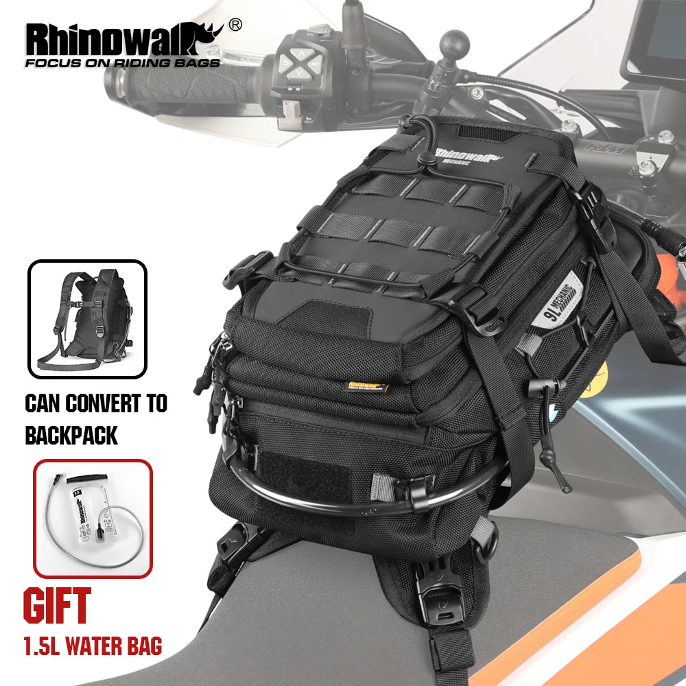 Rhinowalk Motorcycle Tank Bag 9L Waterproof With 1.5L Water Bag Motorcycle Backpack With Rain cover Multi-function Laggage Bag