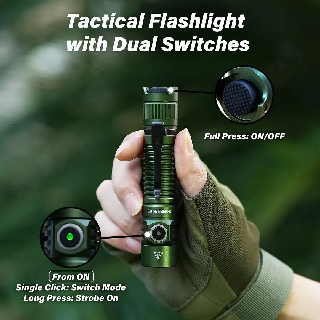Powerful Tactical Flashlight SST40/519A 2000lm 18650 LED Torch USB C Rechargeable Light Lamp with Dual Switch