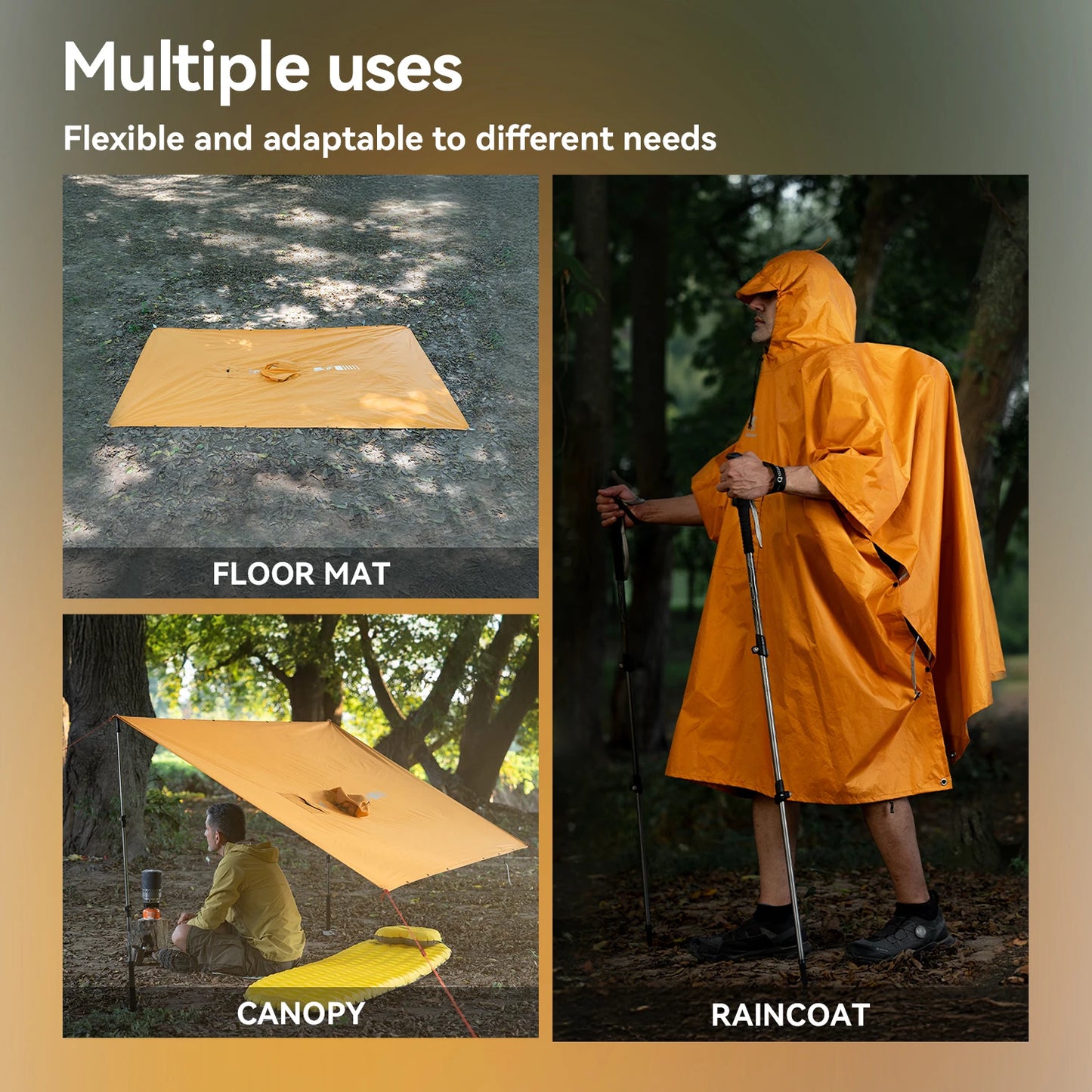 Qunature Raincoat 3000mm+ WaterResistan Lightweight Multifunctional Sky Curtain Floor Mat Hiking Fishing Climbing Cycling Poncho