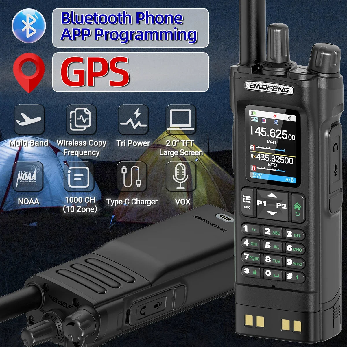 BAOFENG UV-32 GPS Walkies Talkie AM FM Long Range Bluetooth Programming 10W Wireless Copy Frequency 1000CH Two Way Radio