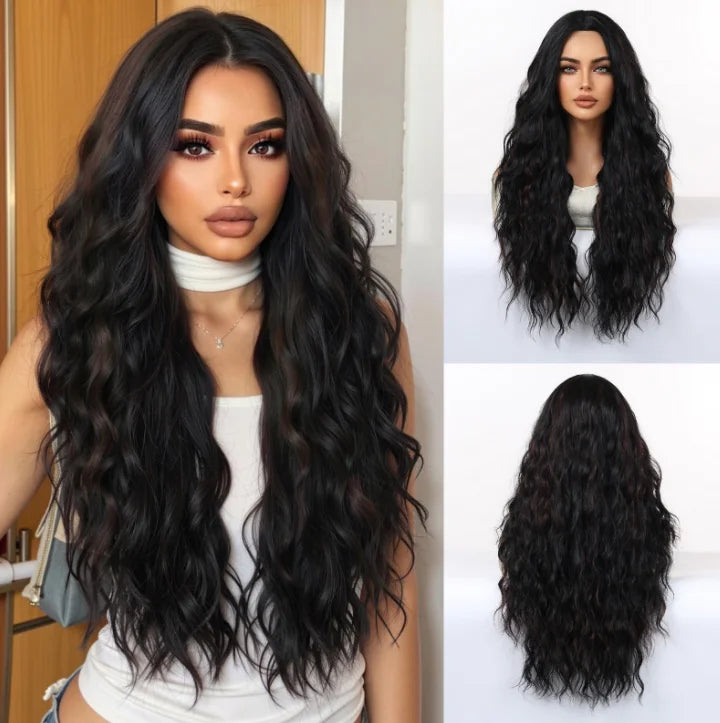 TopShe 28 Inch Burgundy Long Wavy Synthetic Wig for Women Heat Resistant Dark Red Wine Red Center Part Bouncy Curly Hair Wigs Natural Looking Soft Hairpiece Daily Wear Cosplay Costume Halloween Party Festival Gift