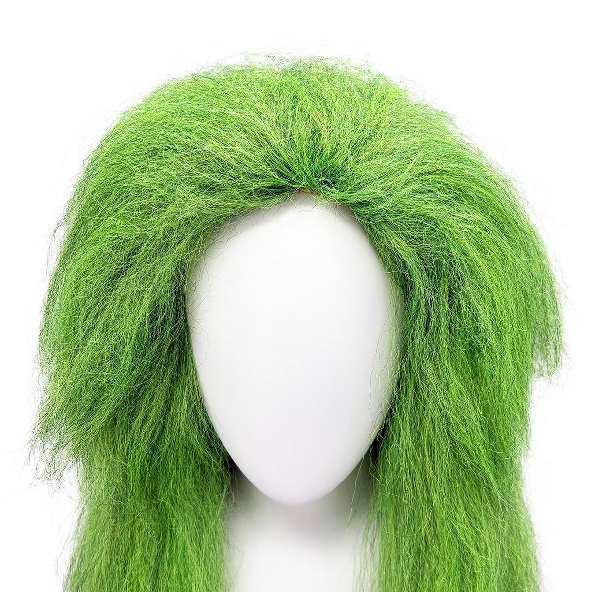 Bright Green Premium Synthetic Fiber Long Curly Wig Fluffy Messy Frizzy Voluminous Big Curls No Bangs Center Part Heat Resistant Adjustable Cap for Women Girls Cosplay Party Halloween Costume Role Play Stage Show Photo Shoot