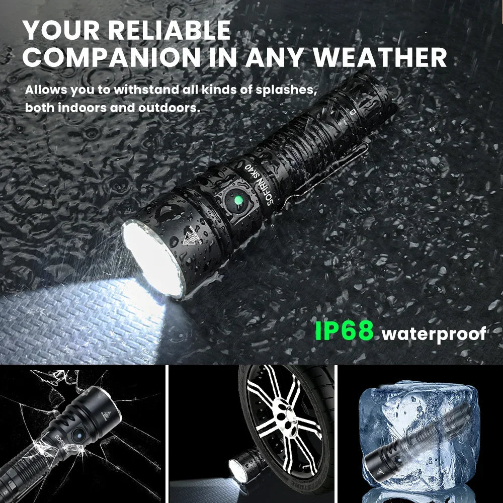 LED 3200lm Tactical Flashlight 21700 Rechargeable Powerful Torch 580M Long-Range With Spotlight