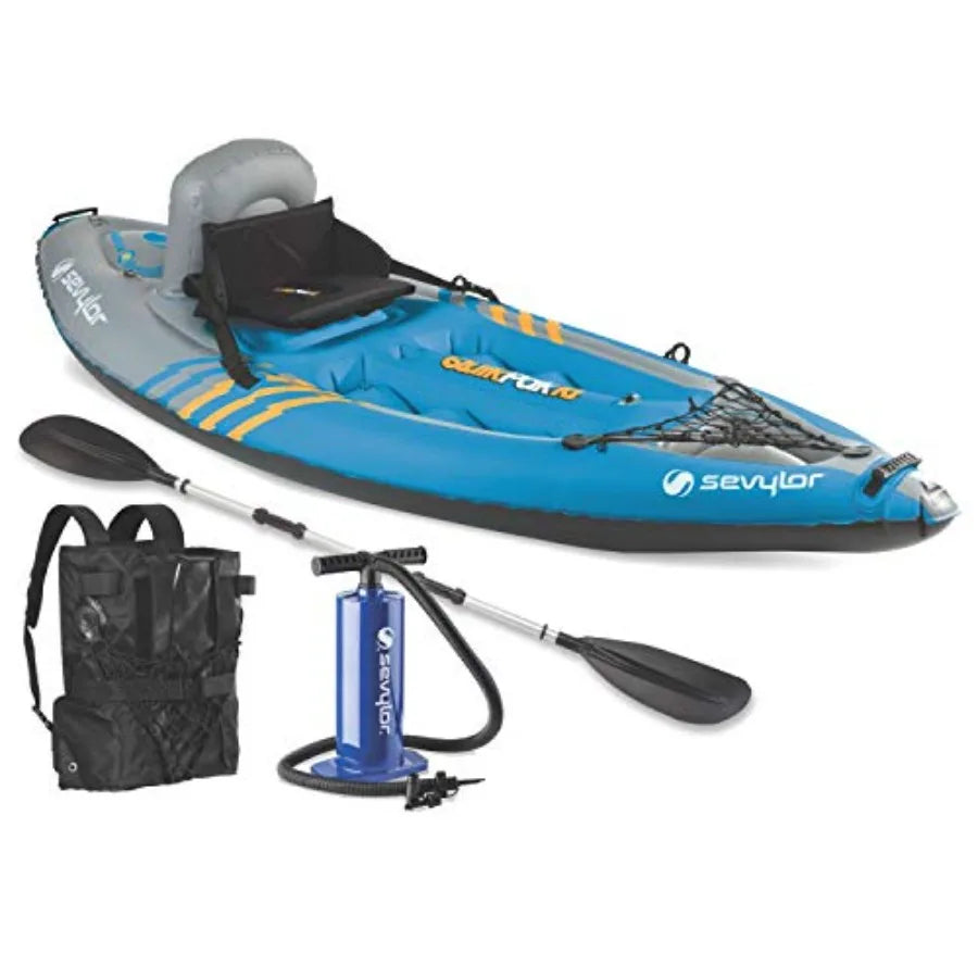 1-Person Inflatable Kayak with 21-Gauge PVC Construction in Blue Folds into Backpack with 5-Minute Setup Includes Hand Pump