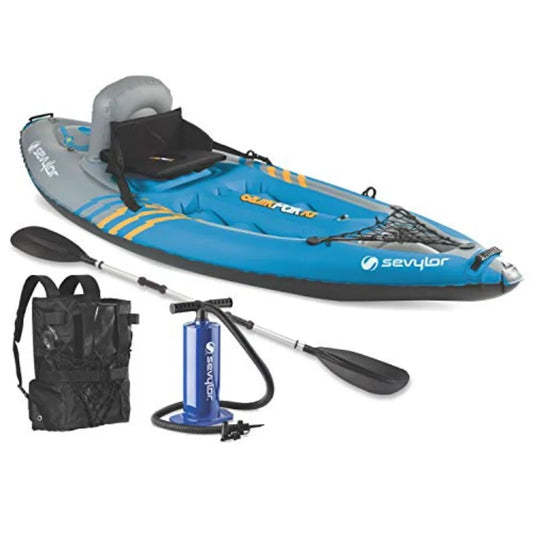 1-Person Inflatable Kayak with 21-Gauge PVC Construction in Blue Folds into Backpack with 5-Minute Setup Includes Hand Pump