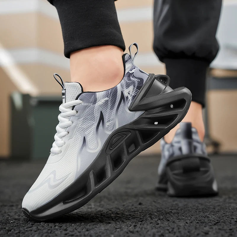 Women Gradient Print Blade Sneakers Breathable Flying Weave Mesh Hollow Out Shock Absorb Sole Lightweight Non Slip Lace Up Running Shoes Outdoor Gym Jogging Casual Sports Footwear 2026 New