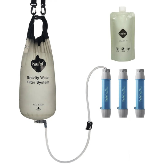 Gravity Water Filter System for Hiking, Camping, Travel, and Emergency Preparedness (1 Gravity Bag, 3 Water Filter Straw, 1 Squeezable Water Pouch)