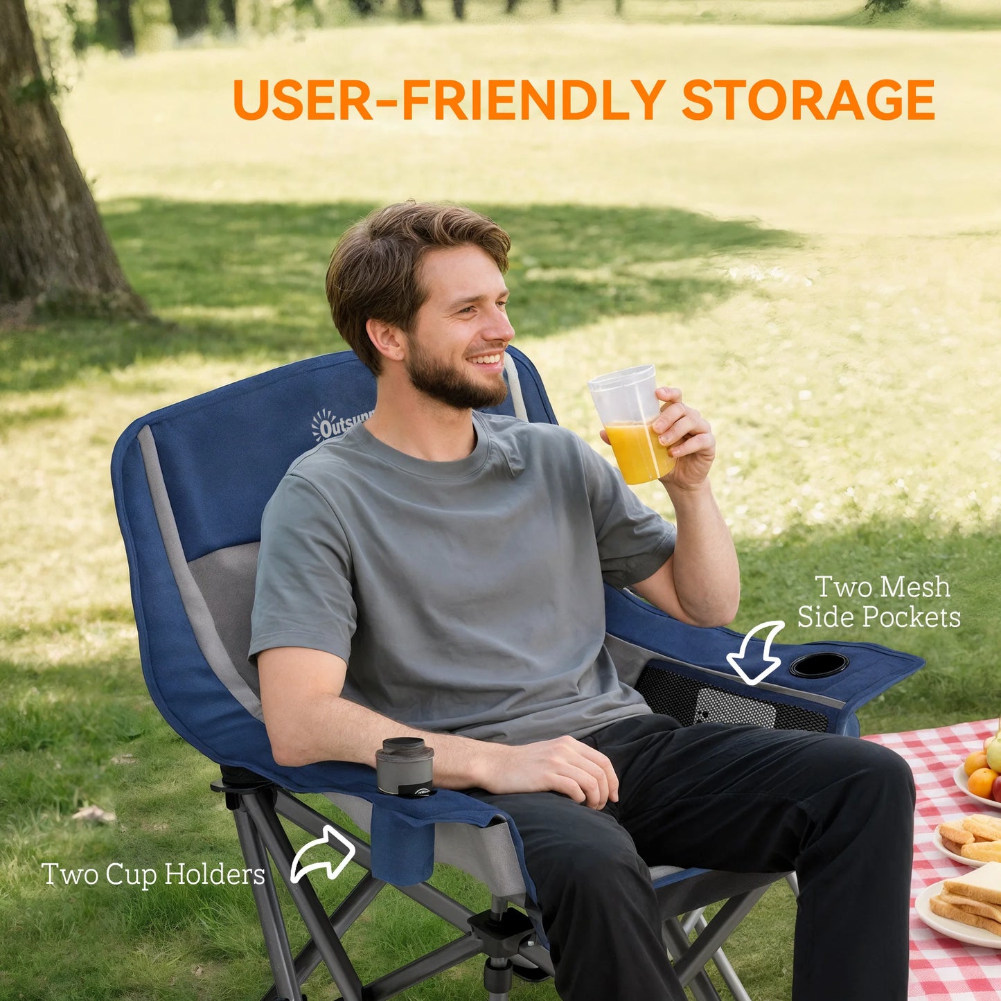 Camping Chair for Adults, Portable Folding Chair, Light Gray