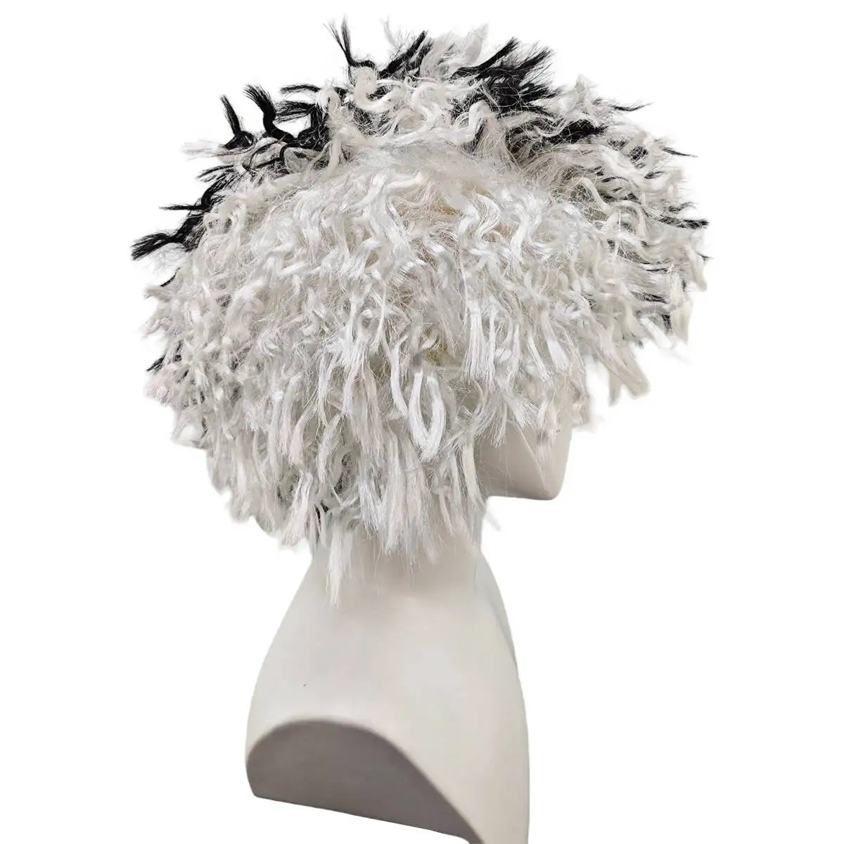 Black White Split Half And Half Premium Synthetic Fiber Afro Curly Wig Punk Rock Style Fluffy Voluminous Messy Short Kinky Hair Heat Resistant Adjustable Cap for Women Men Party Halloween Costume Cosplay Role Play Stage Show