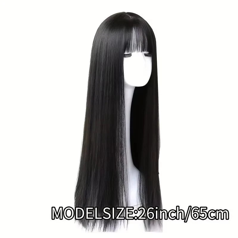 Black Long Straight Hair Synthetic Wig for Halloween Party Cosplay Wig for Daily Use, High-Temperature Hair Accessory Wig
