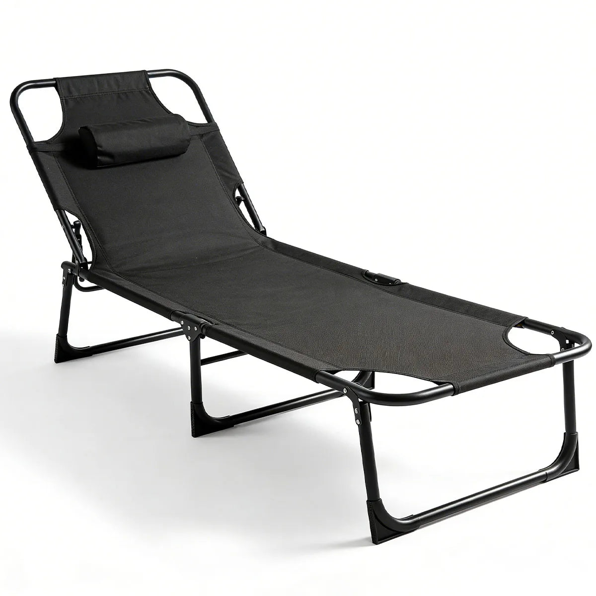 56cm Adjustable Folding Camping Lounge Chair with Removable Soft Cushion, 3 Position Reclining Portable Beach Tanning Chair, Heavy Duty 330 LBS Fold Up Outdoor Chaise Lounge for Pool Patio Office Napping Indoor & Backyard