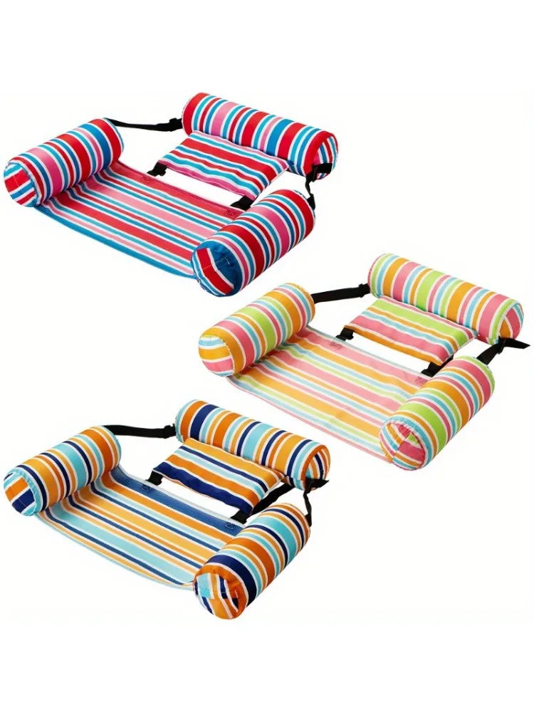 Joyfy 3 Pack Inflatable Pool Float Loungers Heavy-Duty Striped Hammock Chairs for Adults Portable Pool Chair Pool Lake