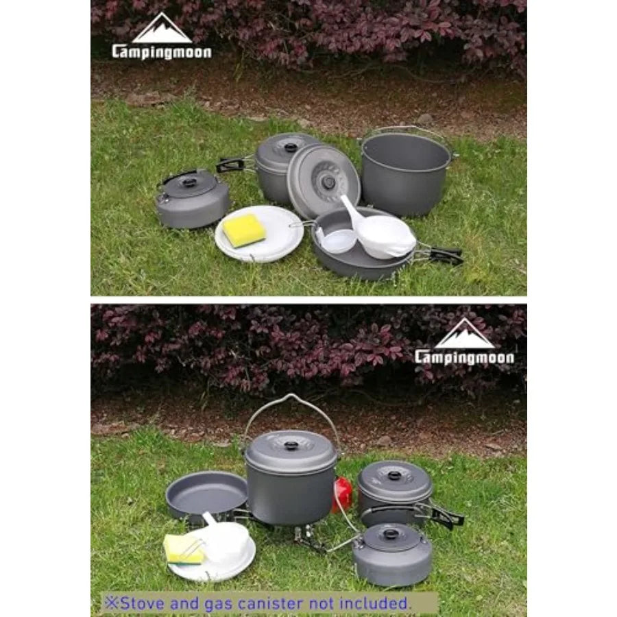 Nesting Camping Cookware Set 4-Piece Lightweight Aluminum Outdoor Cooking Set with 2 Pots Frying Pan Kettle Portable with Carrying