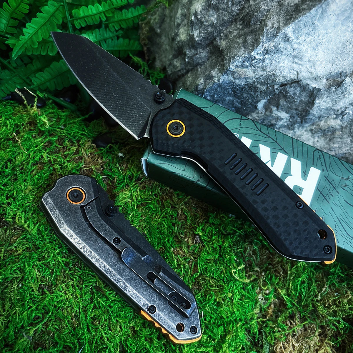 EDC Tool,Folding Pocket Knife, Stone-Washed Black Steel Blade,G10 Handle,Outdoor Camping Hunting Survival Gear,Father's Day Gift