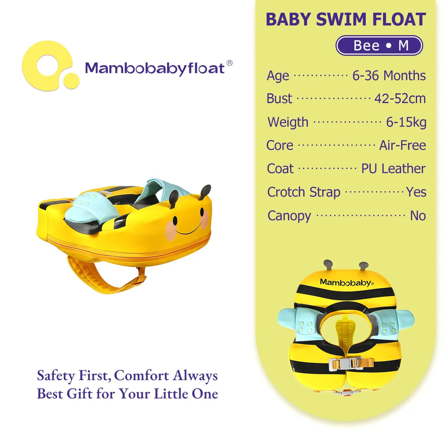 Mambobaby Float with Crotch Support 98% UV Protection Canopy Skin-friendly Baby Swim Ring Toddler Pool Float Infant Swim Circle
