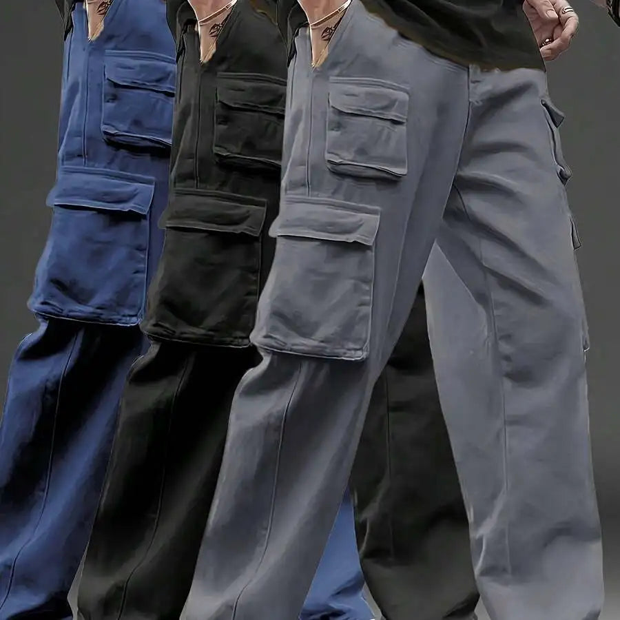 3pcs Men's Multi-Pocket Cargo Pants: Features A  Loose Fit And Durable Design, Making Them Versatile Casual Work Pants Perfect