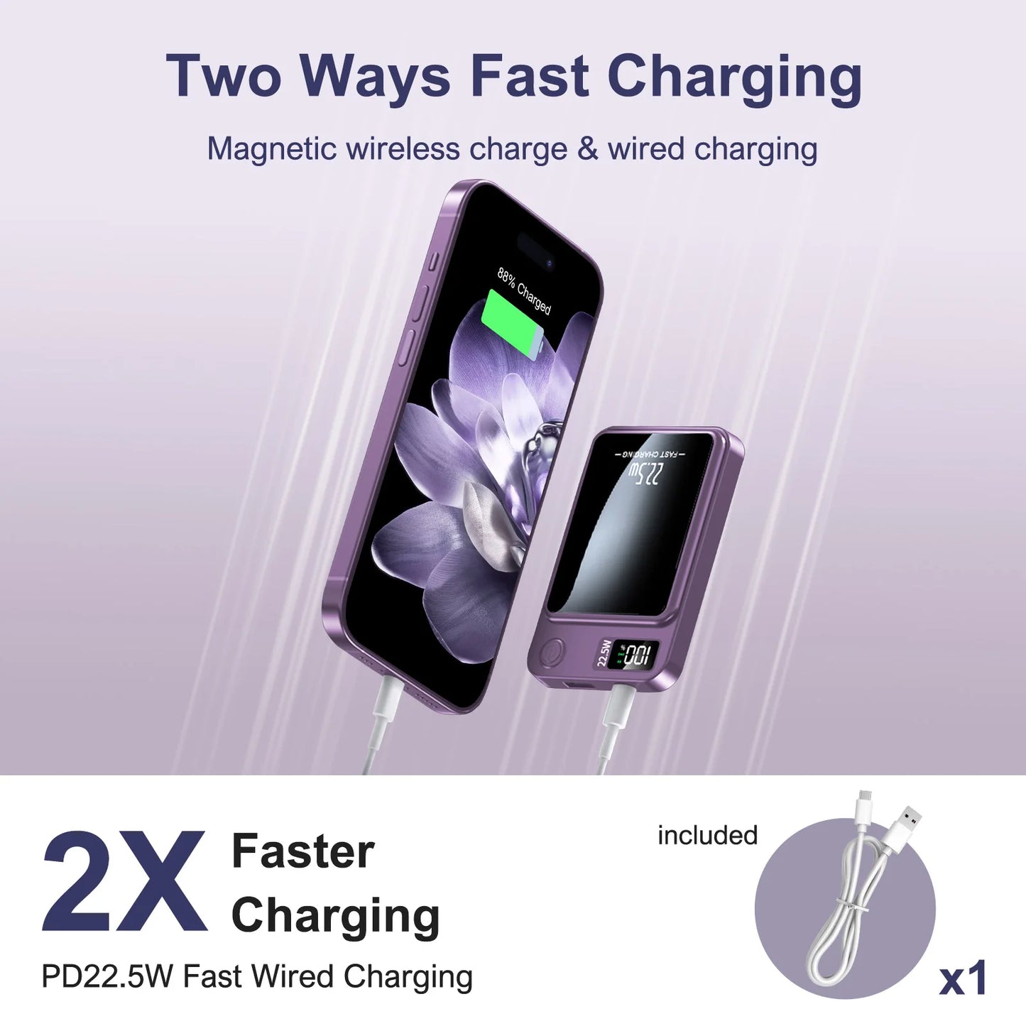 Magnetic Wireless Power Bank Fast Charging PD 22.5W 10000mAh Portable Charger USB-C External Battery For Iphone Huawei Samsung