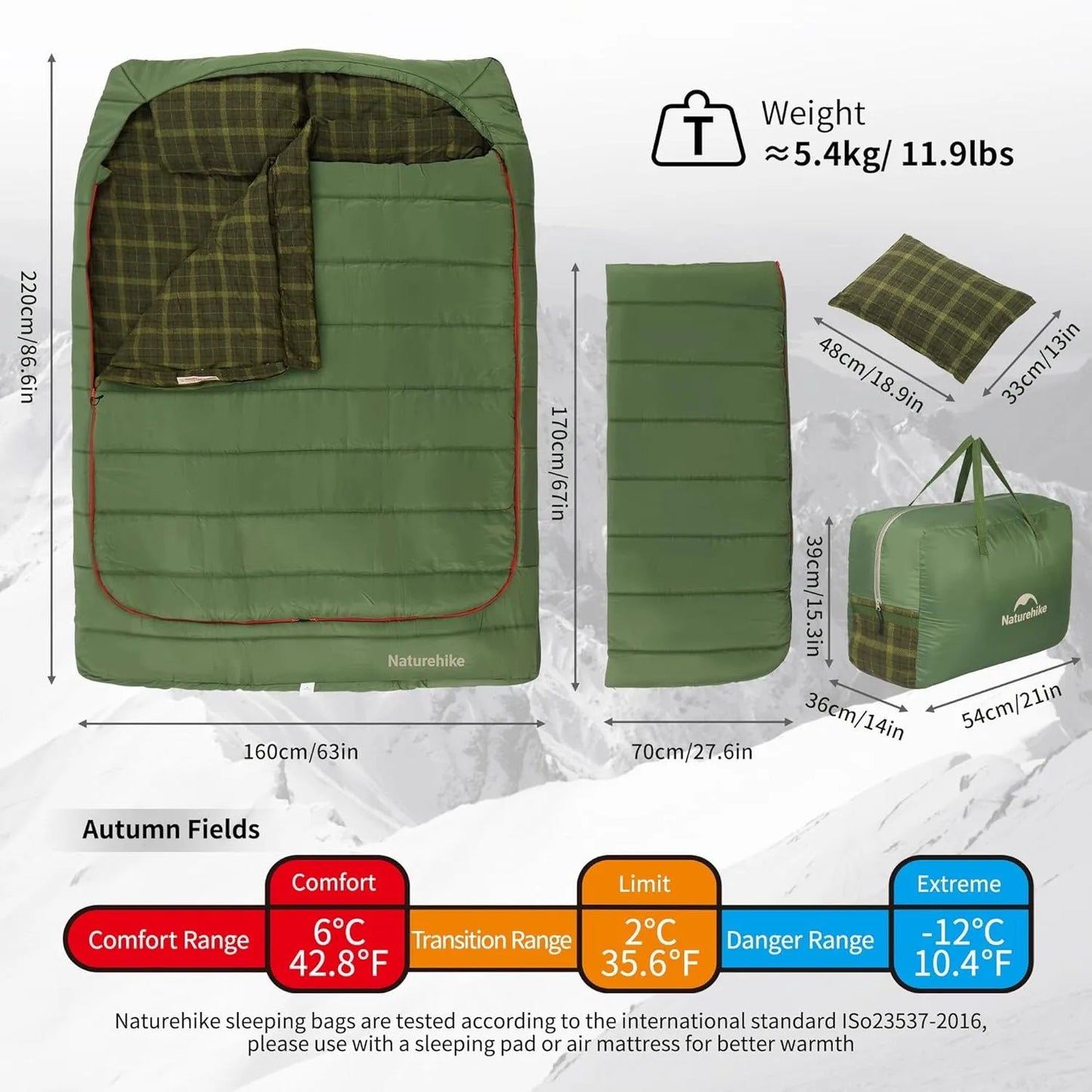 Flannel Sleeping Bag Two Person with Pillows for Adults Couples All Seasons Camping Hiking Backpacking Sleeping Bag