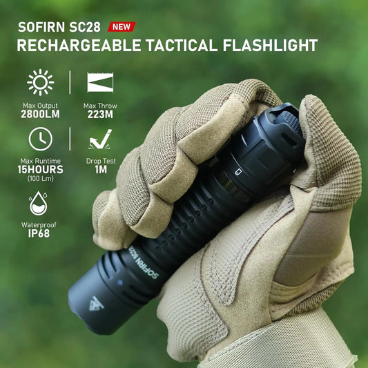 SOFIRN SC28 XHP50B HD LED 2800Lm Type-C Rechargeable Flashlight Protable Powerful 21700 Torch EDC Flash Light IPX8 for Camping