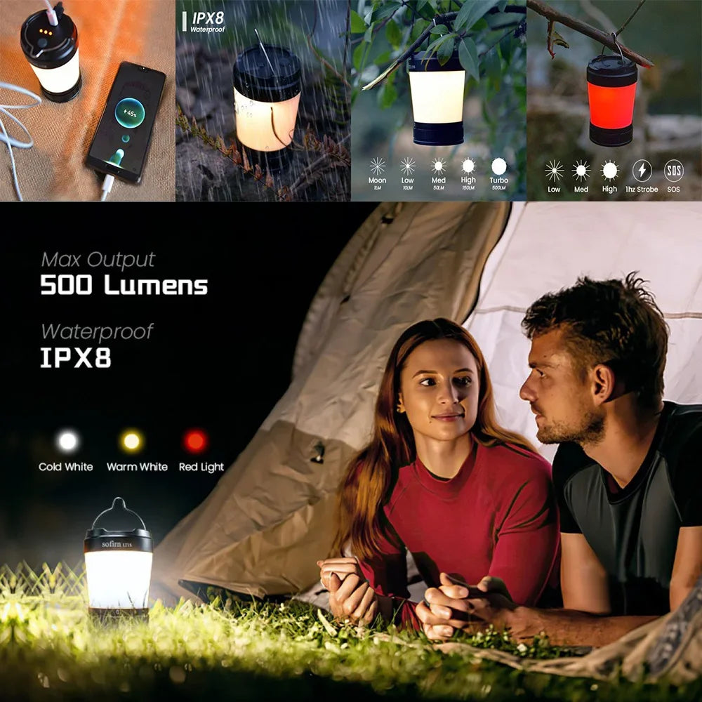 Camping Light USB C 21700 Rechargeable Powerful Torch Portable Emergency Lantern 2700K-6500K with Reverse Charging