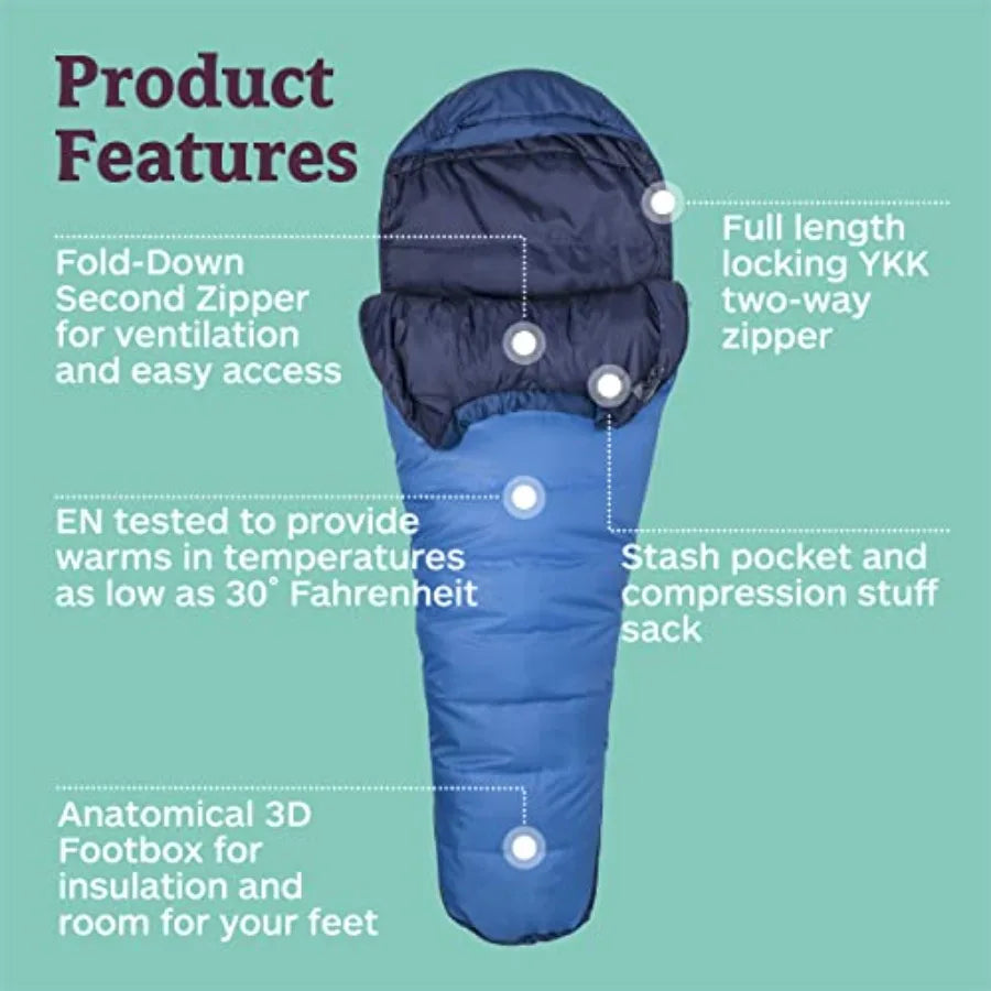 15° Sleeping Bag Insulated Water-Resistant Left-Zip Cobalt Blue/Blue Night Long