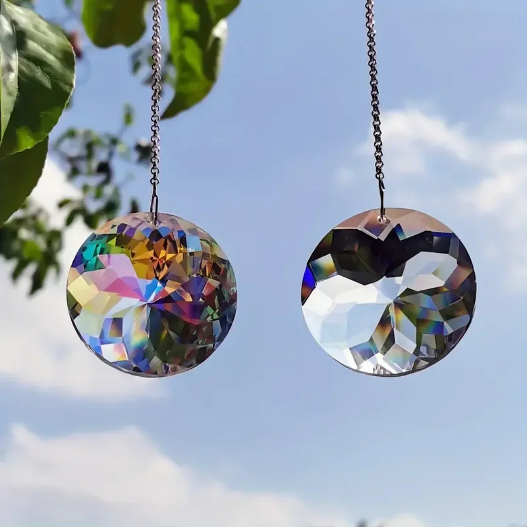 2pcs, Round Crystal Sun Catchers, Glass Prism Hanging Sun Catchers, Rainbow Maker For Window, Balcony, Kitchen, Garden Decoration