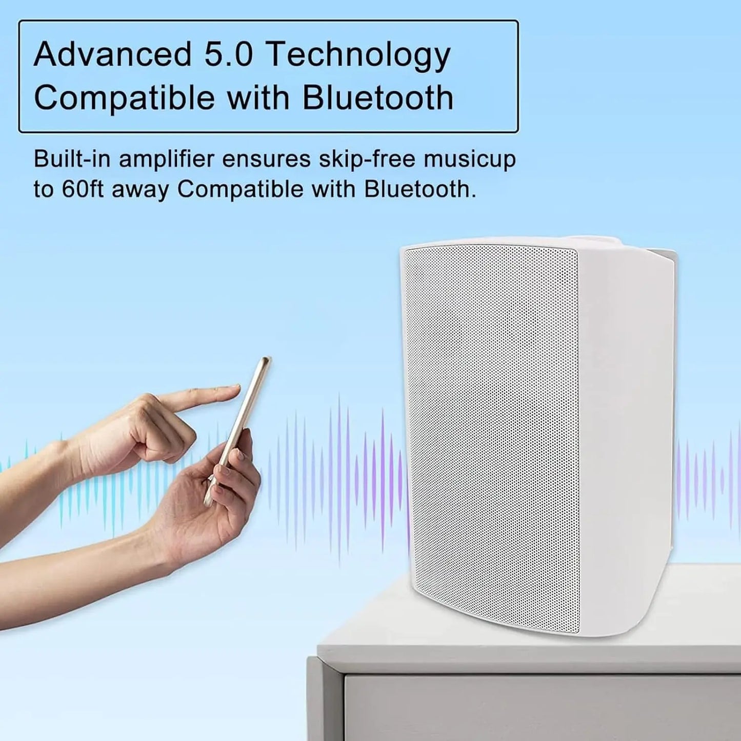 Herdio 5.25 Inches 300 Watts Indoor Outdoor Bluetooth Speakers Waterproof Wired Wall Mount System for Patio
