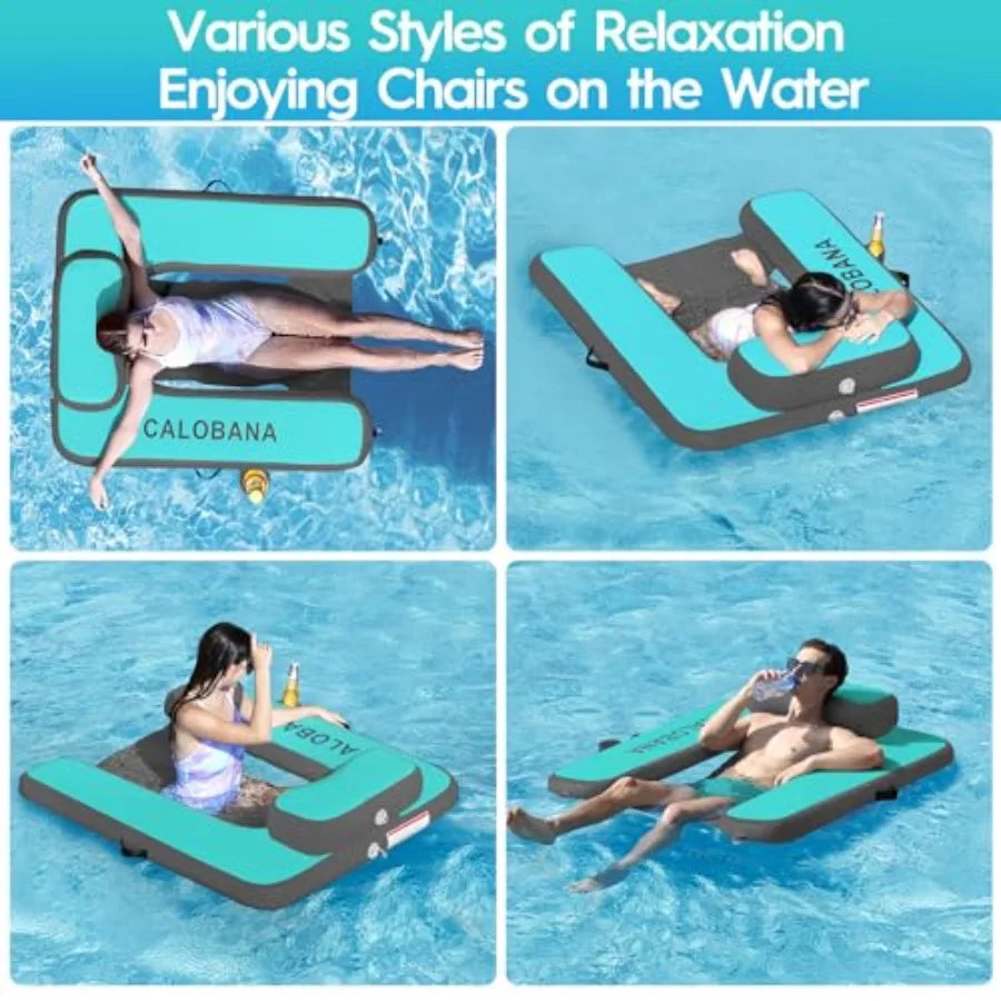 Heavy Duty Inflatable Floating Chair for Adults Portable Pool Float Lounger in Blue Durable and Comfortable for Swimming Pool L