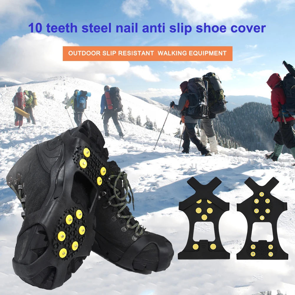 10 Teeth Climbing Crampons Anti-Slip Winter Ice Claws Unisex Mountaineering Cleats Walking Hiking Accessories