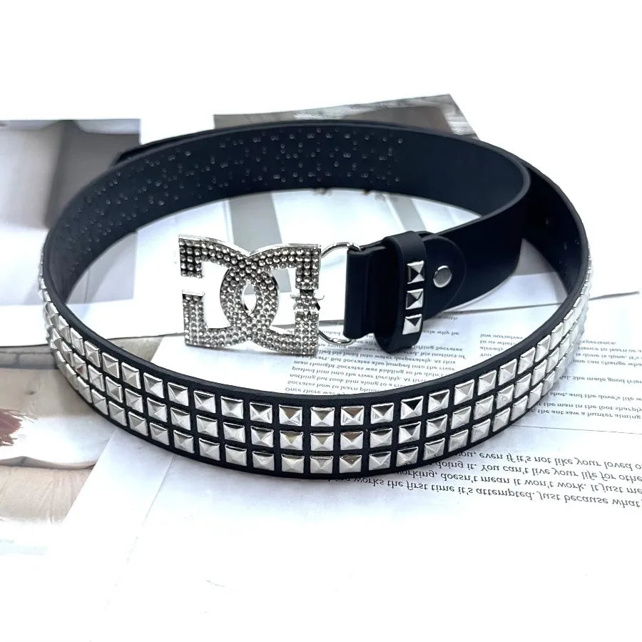 YK2 luxury women rhinestone punk belt hot girl fashion rivet leather embedded decorative unique style