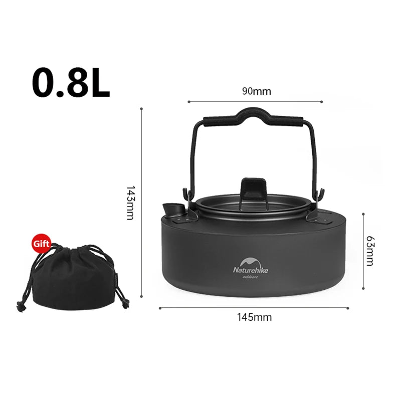 Naturehike Titanium Water Kettle 0.8L Black Ultralight Cooking Kettle Camping Outdoor Boiling Water Coffee Tea