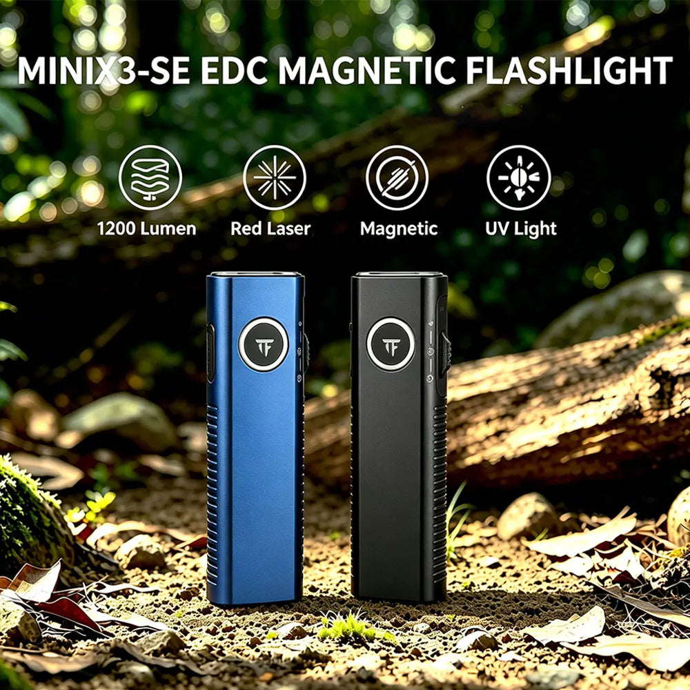 Trustfire 1200LM EDC Flashlight MINIX3-SE IPX6 Rechargeable Torch with White/UV Light Pointer Lantern Magnetic Tail for Camping