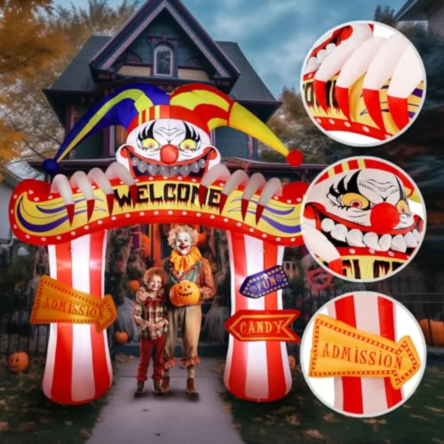 10 Ft Halloween Inflatable Clowns Arched Door Outdoor Decorations, Day of The Dead Blow Up Yard Decor with Built-in LED Light P
