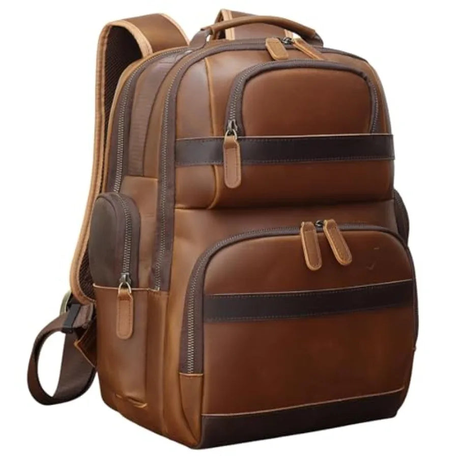 Men's Vintage Leather Backpack 15.6 Laptop Bag Large Capacity Business Travel Hiking Shoulder Daypacks Brown Premium Quality