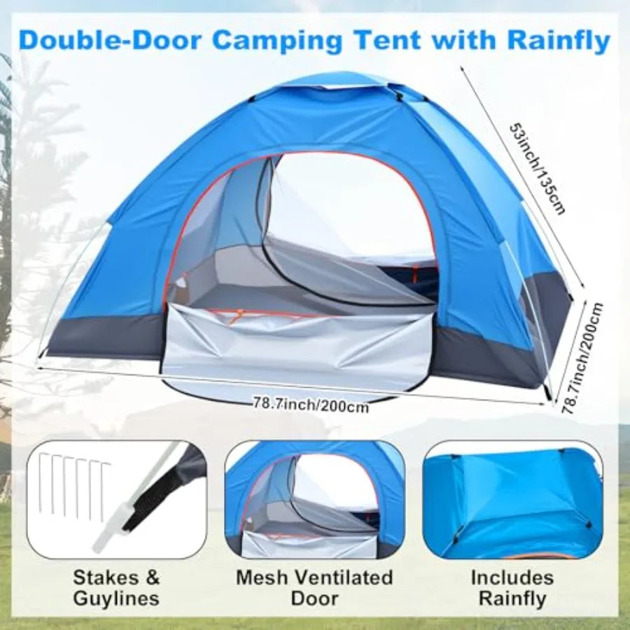 18 Pcs Camping Tent Set for 2-3 Person Include Tent Sleeping Bag Waterproof Camping Tarp Stainless Steel Mess Kit with Mug Bowl