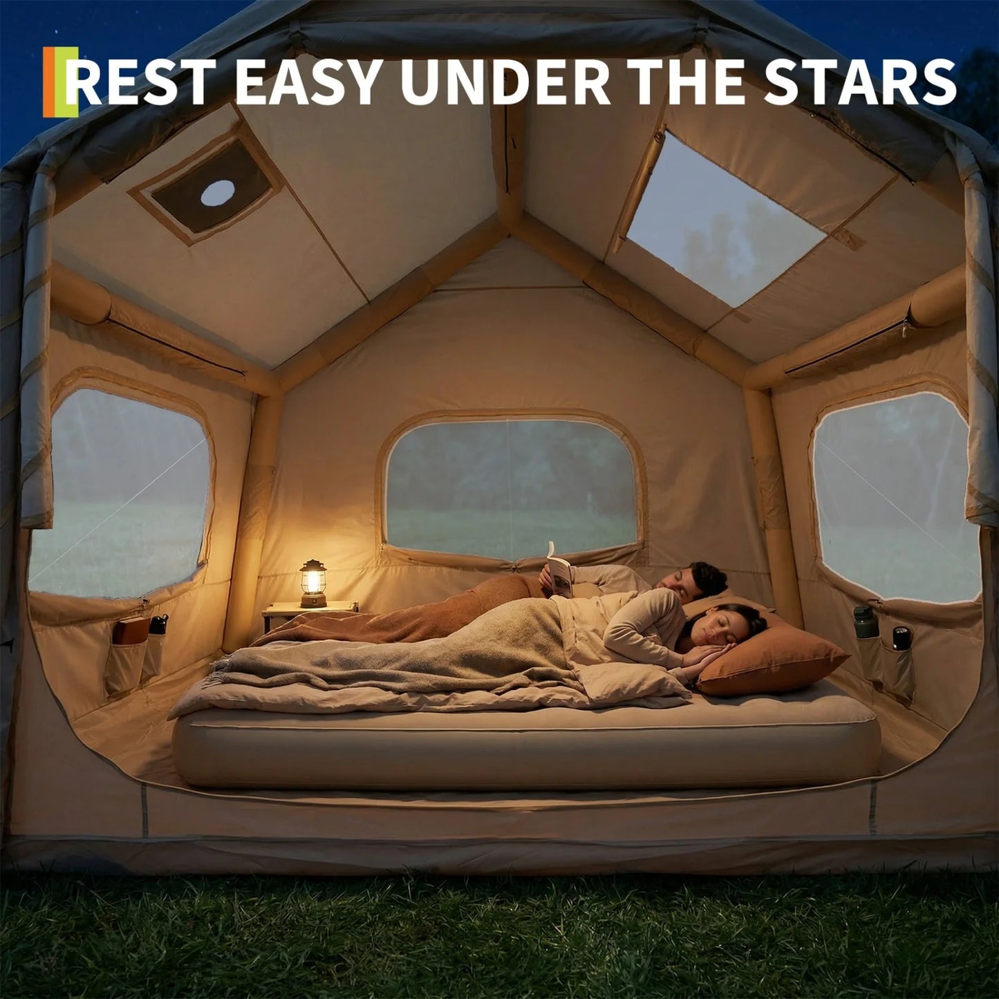 Large Inflatable Camping Tent for 4-6 Adults - 8 Square Outdoor Shelter with Hand Pump - Quick Setup, Weather-Resistant