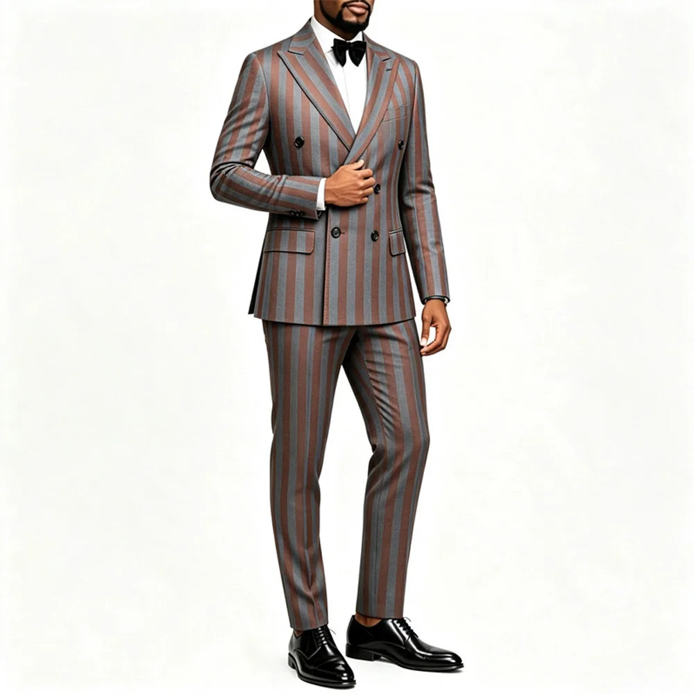 Men's Jacquard 2 Piece Suits Slim Fit Double Breasted Suit Jacket Pants Set Casual Wedding Casual Business