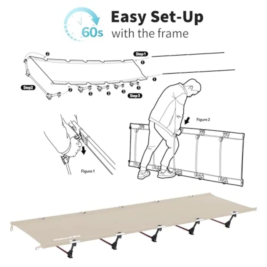 GreenWild Camping Cot Ultralight Folding Backpacking Cot 60-Second Easy Set-Up Supports 330lbs Portable Camping Bed for Adults