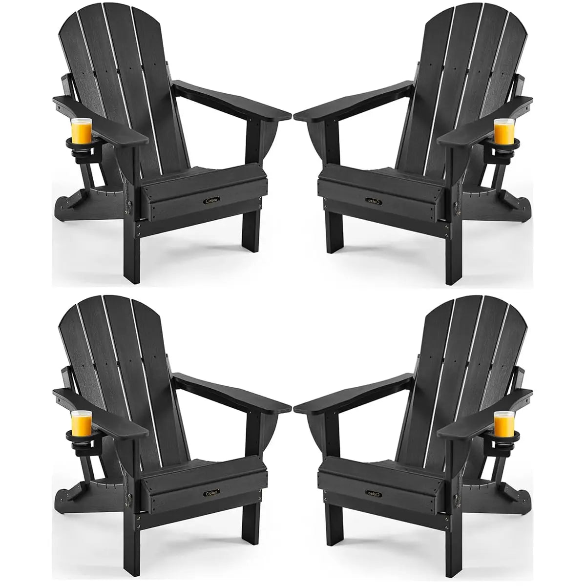 Folding Adirondack Chairs Set of 4, Patio Adirondack Chair Weather Resistant, Plastic Fire Pit Chair with Cup, Customized