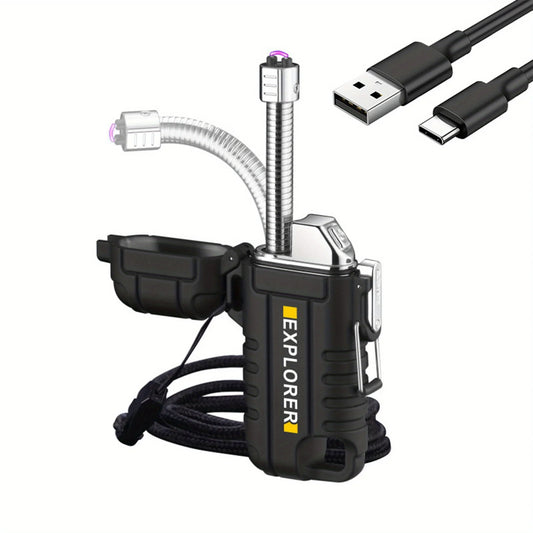 Windproof and Waterproof Pulse Plasma Flameless Arc Lighter Portable USB Rechargeable Flameless Lighter 360 °rotatable Mens Gift