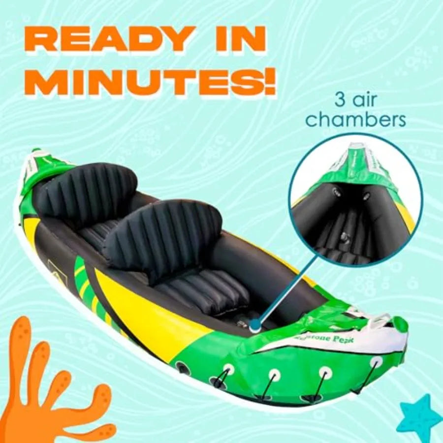 Inflatable Kayak 2 Person with Detachable Sun Canopy Heavy-Duty Tandem Kayak for Adults Reinforced Paddles Waterproof