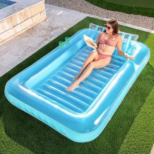 JOYFY Inflatable Tanning Pool Lounger Float 85" x 57" Extra Large Pool Floats Adult with Pillow Sunbathing Bed Lounge