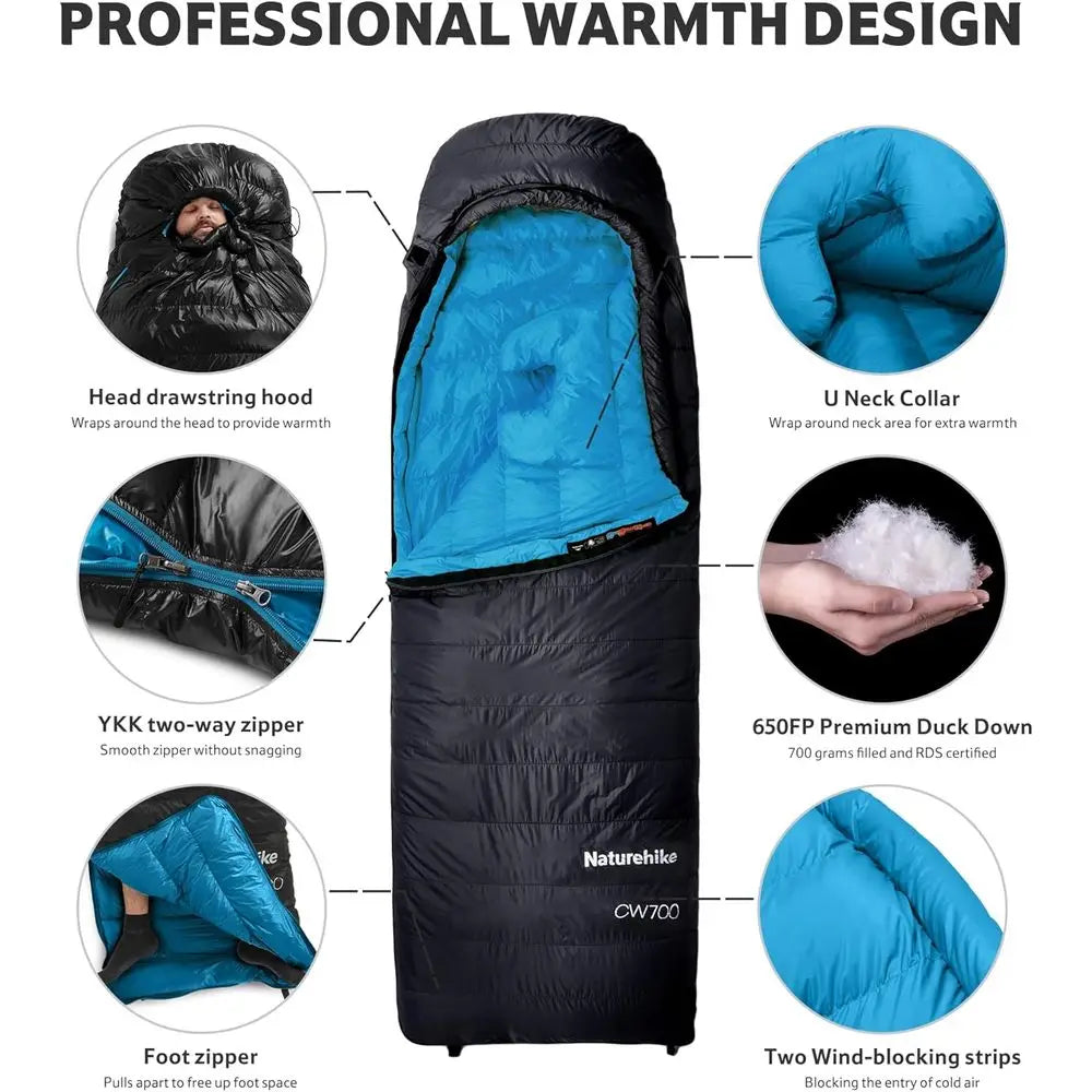 Ultralight Down Sleeping Bag for Adults, 650 Fill Power, Cold Weather Backpacking, -2°F / 18°F, Ideal for Camping and Hiking