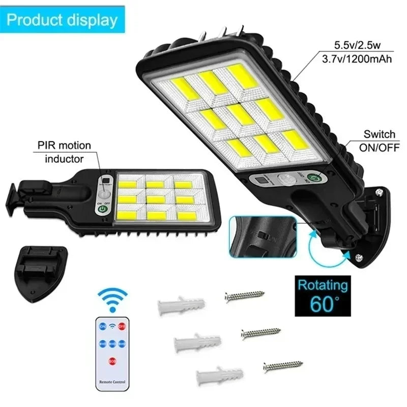 Solar Outdoor LED Courtyard Wall Lamp 3 Light Modes Remote Control Human Body Induction Garden Terrace Garage Door Street Lamp