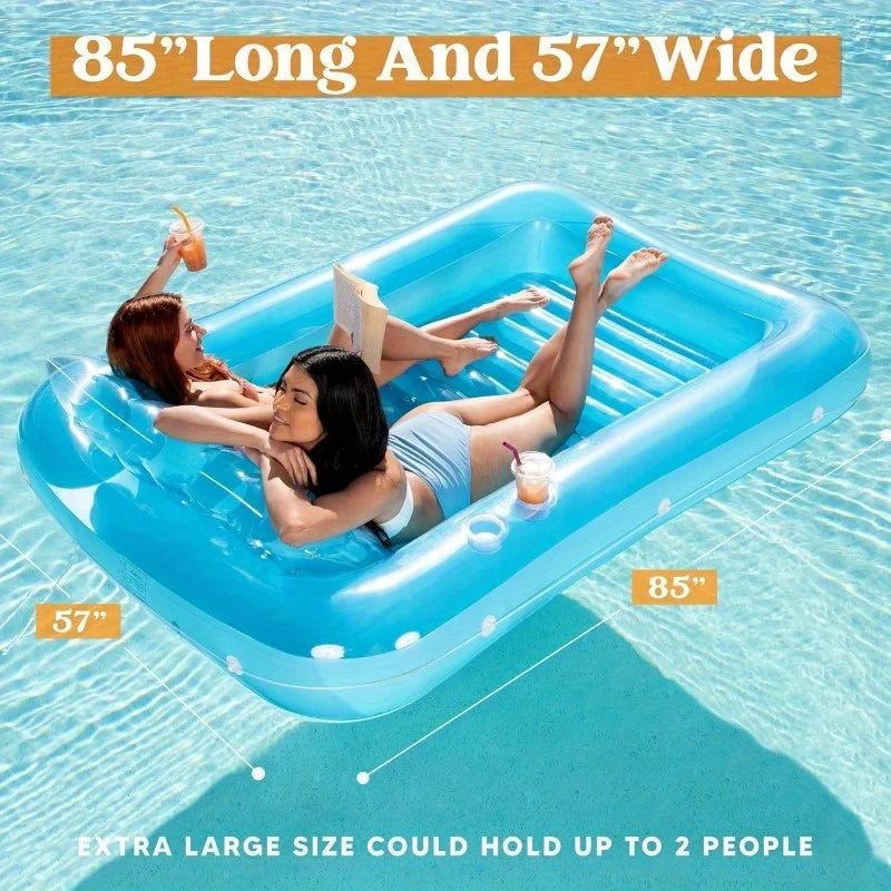 JOYFY Inflatable Tanning Pool Lounger Float 85" x 57" Extra Large Pool Floats Adult with Pillow Sunbathing Bed Lounge