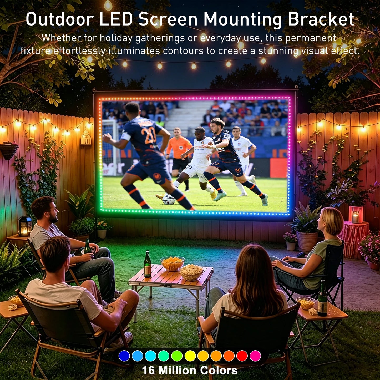 LED Projector Screen with Stand for Sports Events & Football Match, 150 inch 16:9 4K HD Portable Outdoor Movie Screen, Wrinkle-Free Foldable Indoor Projection Screen with Carry Bag & Ground Nails for Backyard Cinema Home Thea