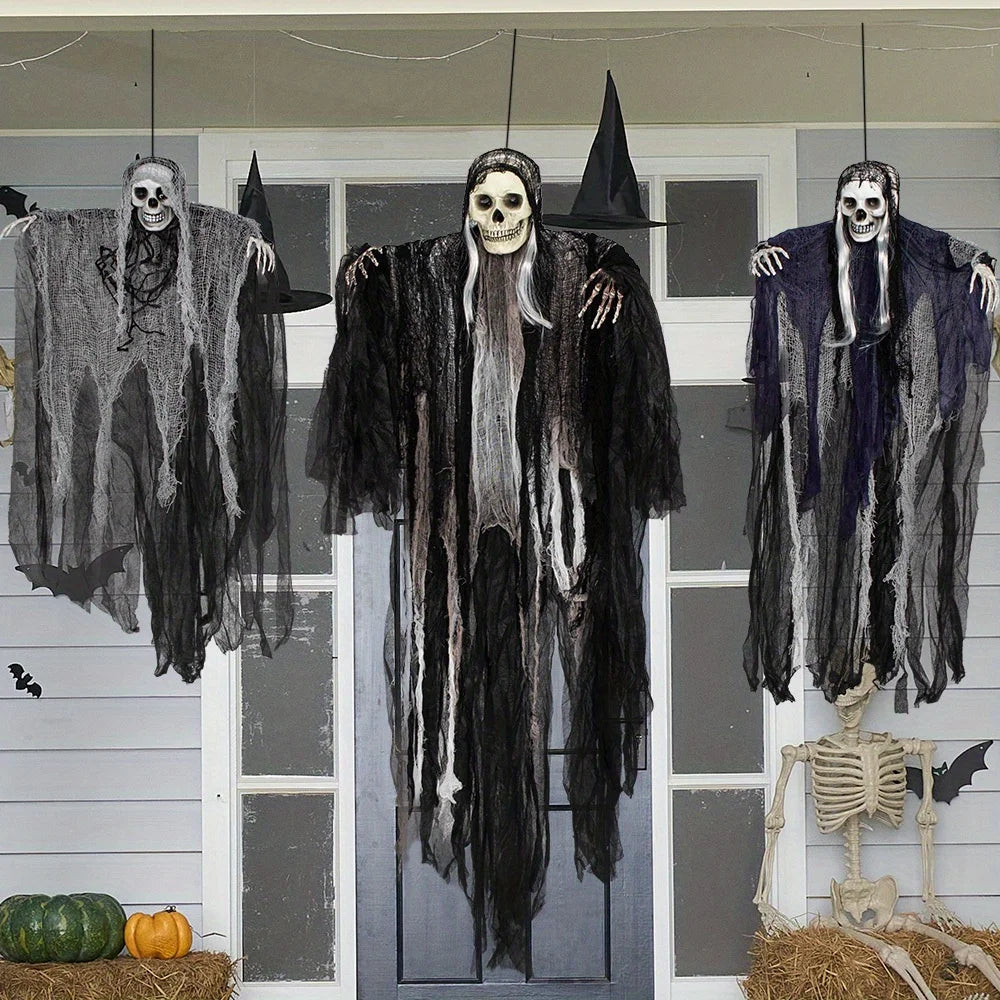 3 Pack Hanging Halloween Skeleton Ghosts Decorations, Grim Reapers for Best Halloween Outdoor Decorations