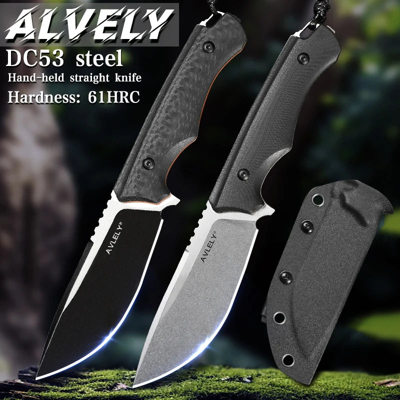 DC53 Steel Fixed-Blade Straight Knife, G10 Handle with K-Type Sheath, Outdoor, Camping, Hunting, Multi-Purpose Knife, Convenient EDC Tool for Everyday Carry