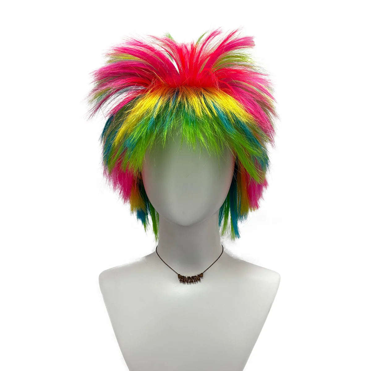 Rainbow Spiky Wig Synthetic Short Fluffy Messy Punk Rock Multi Color Costume Wig Halloween Cosplay Party Carnival 80s Retro