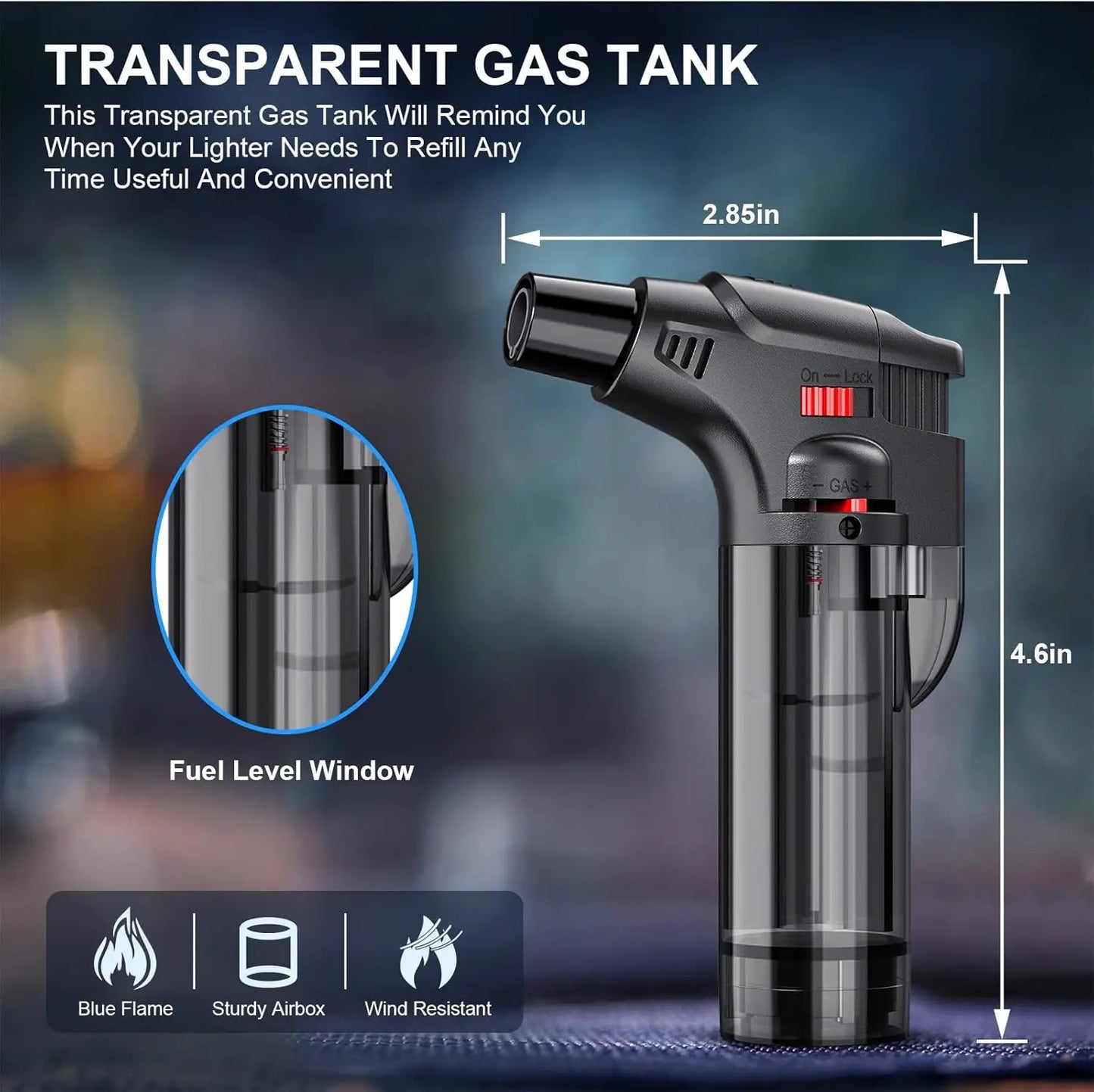 Windproof Refillable Torch Lighters, 4-Pack for Candles, Grills & Camping, Safe & Durable